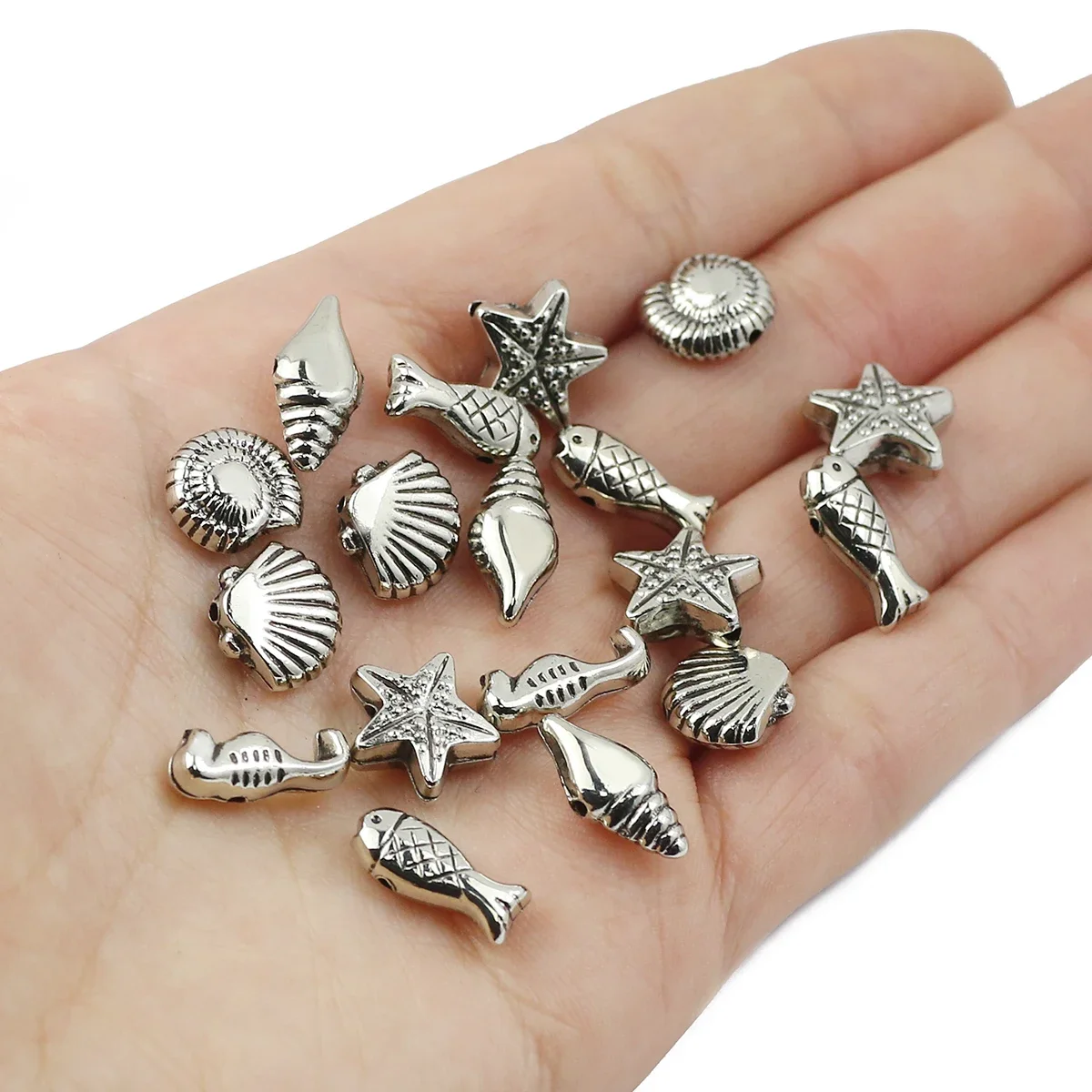 100pcs whelk Sea shell starfish fish Random mixing Plated CCB Pendant Beads for Jewelry Bracelet Necklace Making DIY Accessories