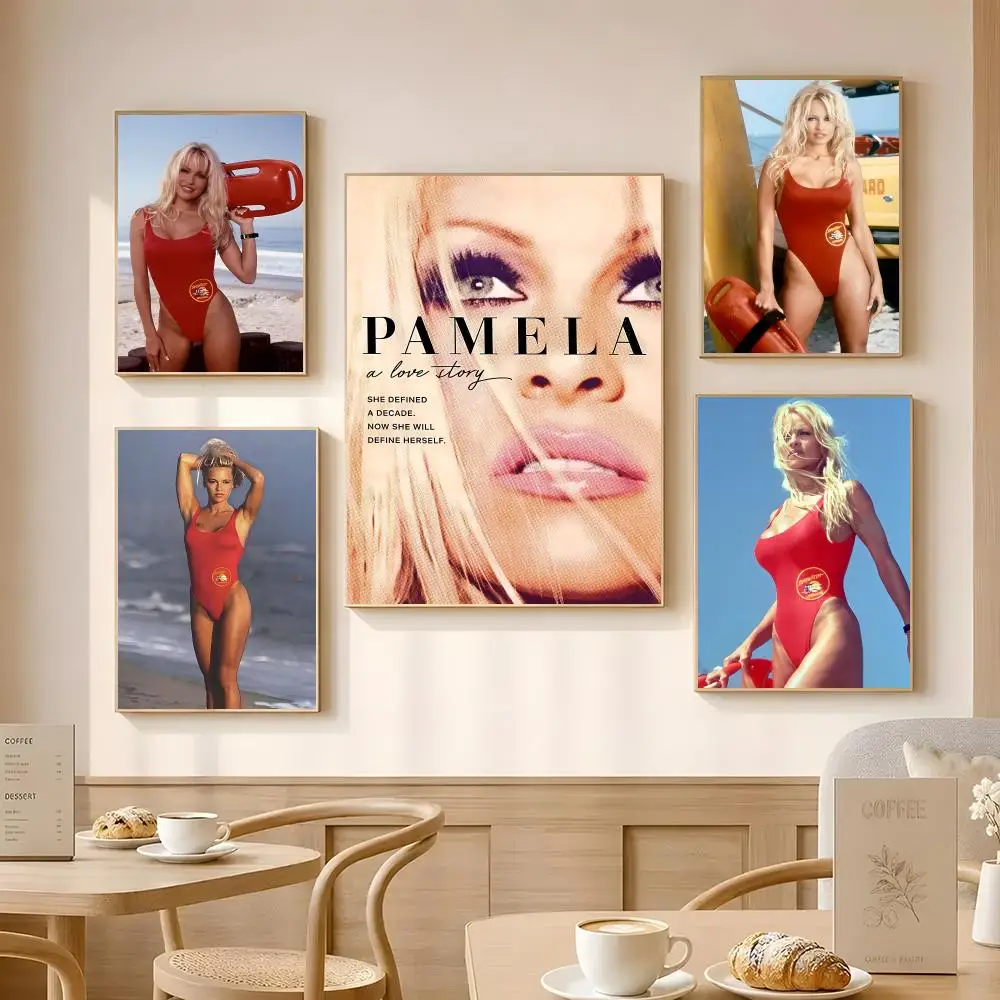 Actor Pamela Anderson Poster Poster Self-adhesive Art Waterproof Paper Sticker Coffee House Bar Room Wall Decor