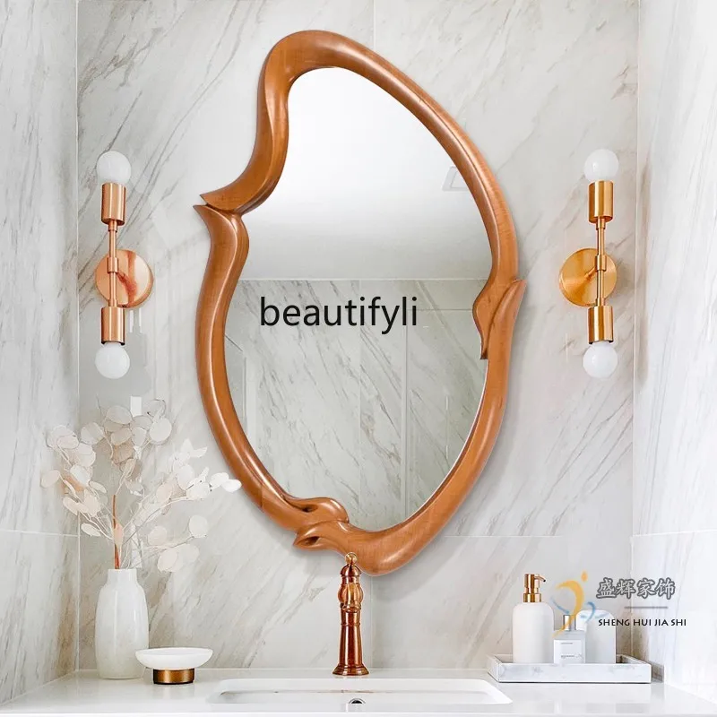 

French Retro Bathroom Mirror Washstand Irregular Dressing Mirror Household Special-Shaped Wall-Mounted Makeup Mirror