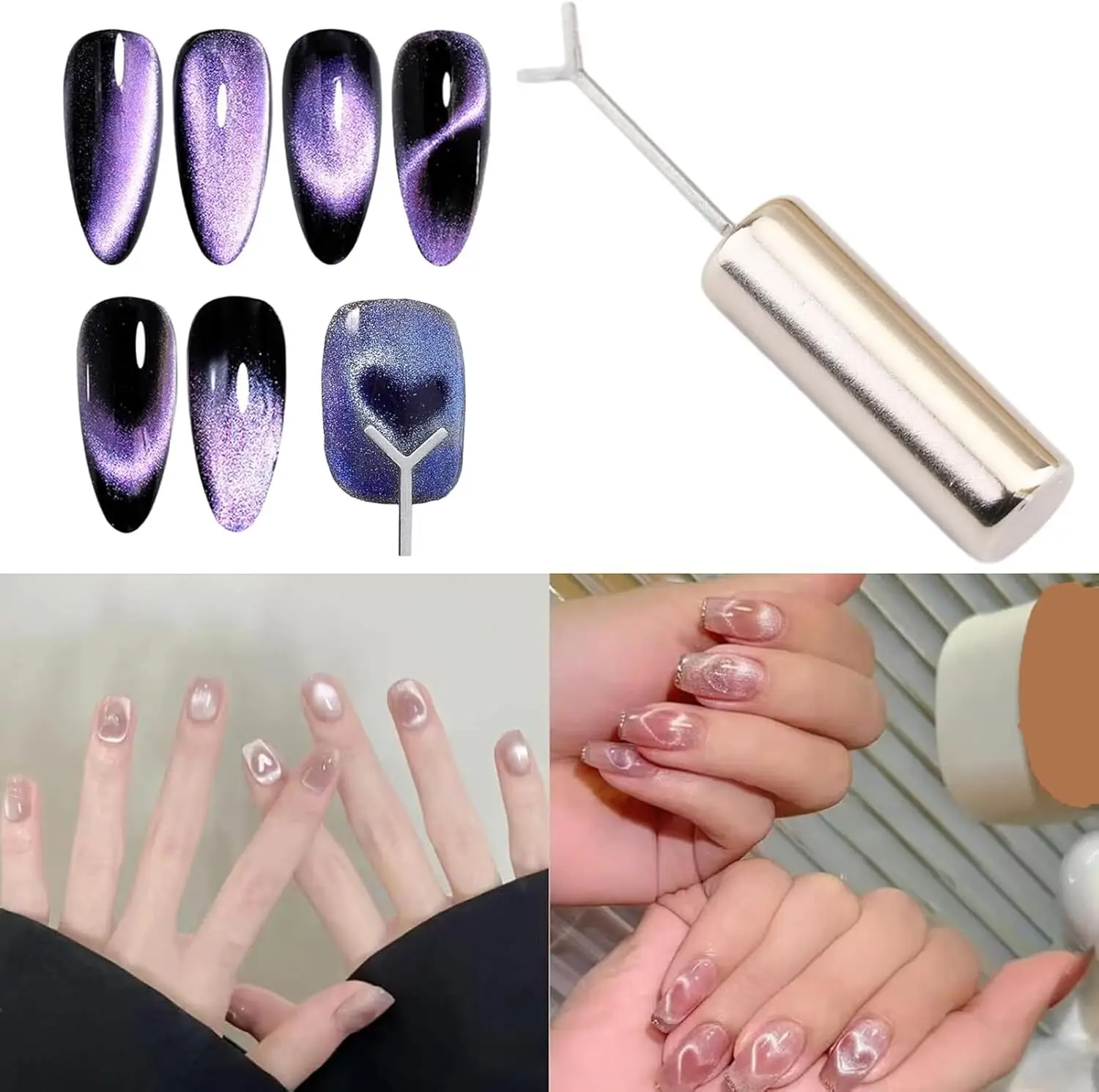 Magnes do paznokci w kształcie serca, magnes do efektu kociego oka w kształcie litery Y, zestaw magnesów do paznokci z wzorem serca, magnes odpowiedni do samodzielnego nakładania żelu, narzędzia magnetyczne do paznokci.