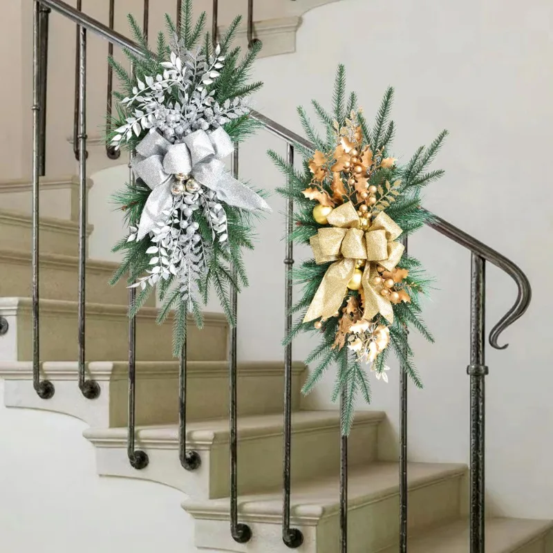 

Christmas Staircase Decoration Artificial Stair Garland with Lights Rustic Xmas Swag for Front Door Wall Window Stair Home Decor