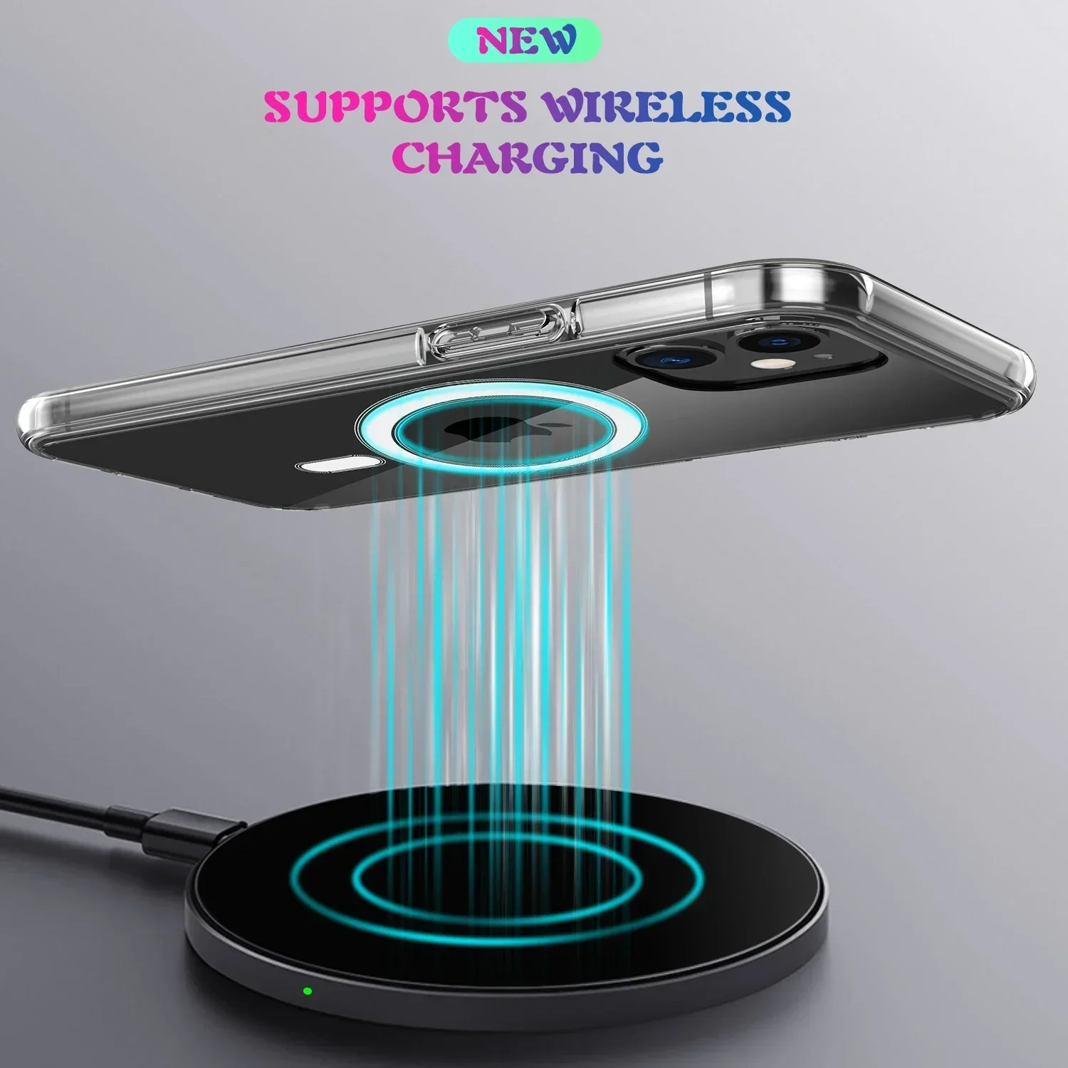 حافظة مغناطيسية للشحن اللاسلكي Magsafe لهاتف آيفون 16 15 14 13 12 11 Pro XS Max XR X 8 7 Plus SE 2020 غطاء أكريليك بحافة من البولي يوريثان