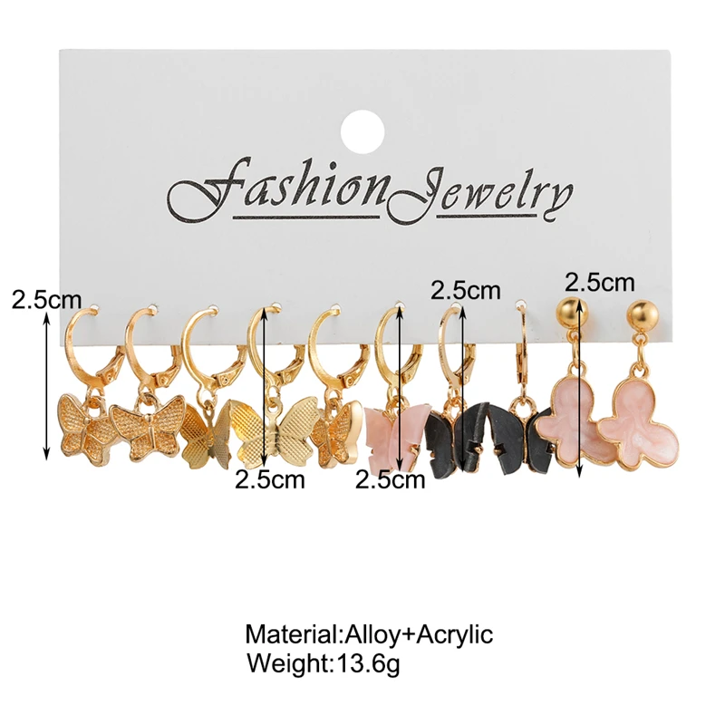 17KM 10Pcs Oil Drip Butterfly Earrings Set Vintage Arylic Dangle Earrings for Women Trendy Fashion Jewerly Animals 2022 New