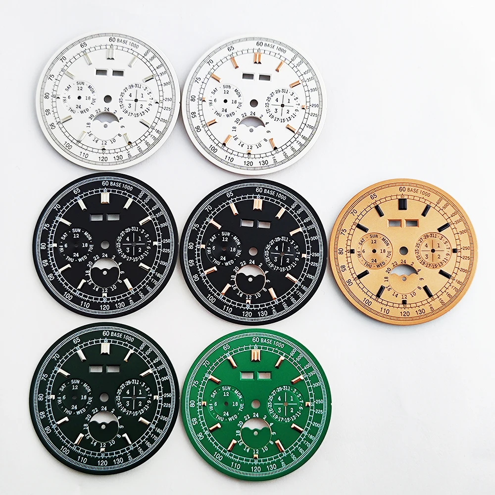36.5mm Watch Dial Grand Complications Dial Sapphire Crystal Case Mod Parts For ST1655 Chronograph Perpetual Calendar Movement