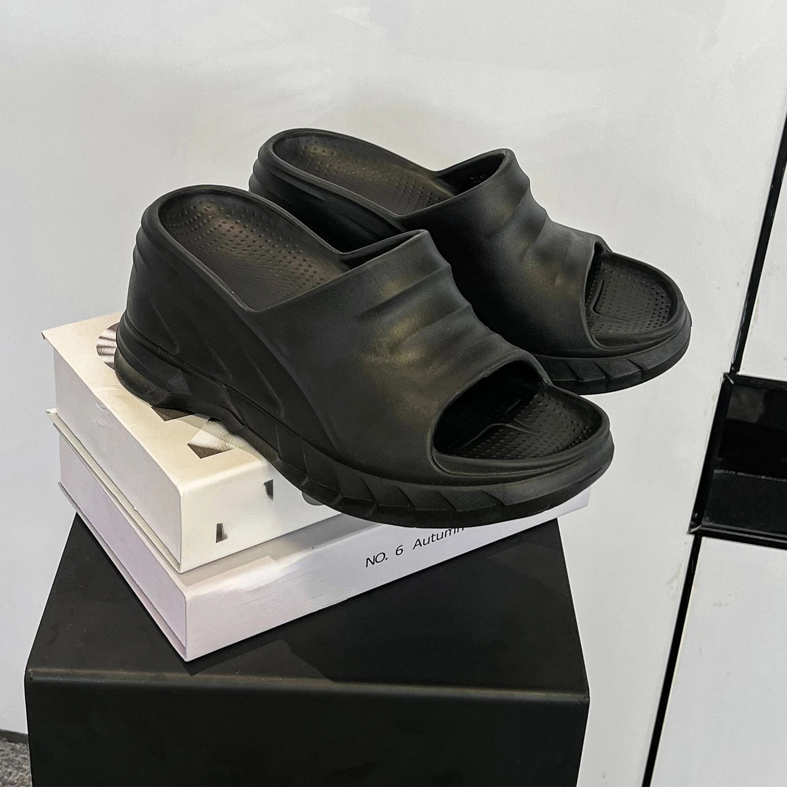 Summer Platform Height Increasing Fashion Wedge Solid Color Open Toe Sandals