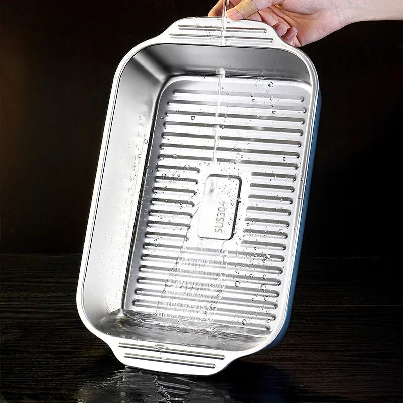 Picture 5: Roaster Pan Rectangular Fish Baking Pan Stainless Steel Roasting Non-Stick Grilling Trays Oven Accessories Kitchen Baking Tool