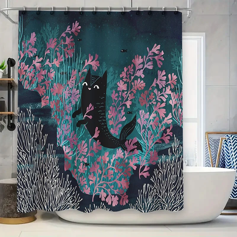 

Cute Cat Forest Shower Curtain Woodland Animal Nature Bathroom Decor Set Vintage Home Decor Rustic Tapestry Wall Hanging