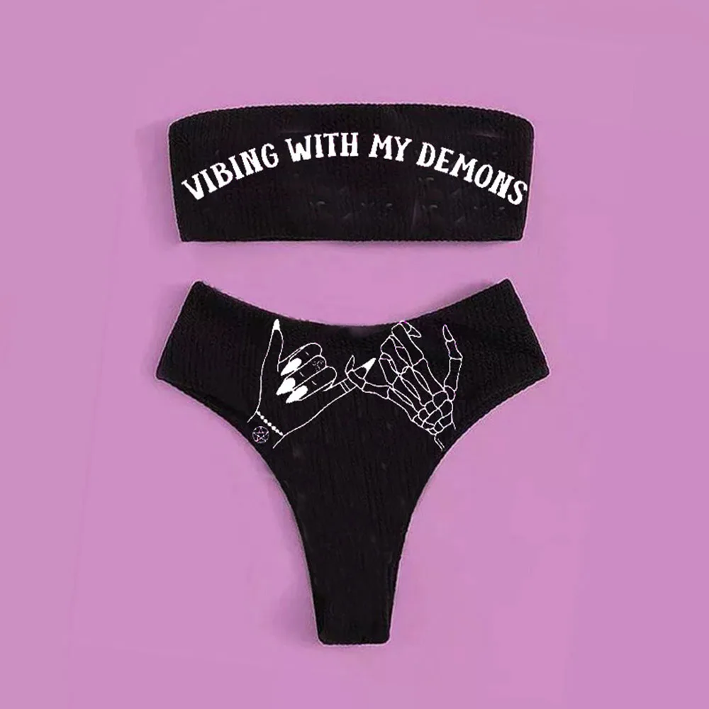 New Y2K Women's Bikini Set Punk Style Funny Dark Gothic Printed Sexy Summer Pool Party Hot Spring Women's Funny Dark Swimsuit