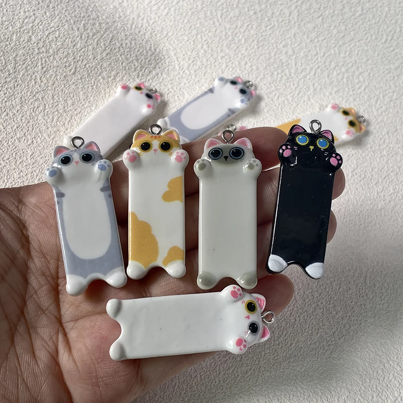 10Pcs Cute Long Cat Pendant for DIY Jewellery Making