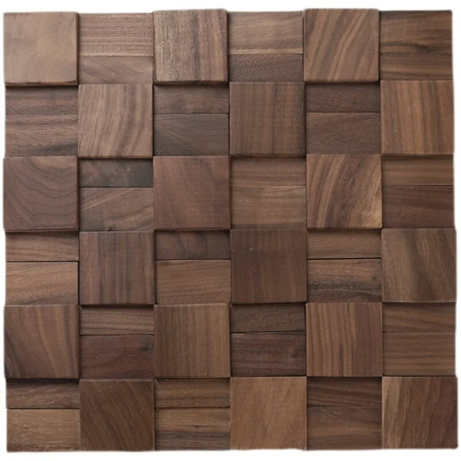 Natural Black Walnut Wood Wall Panel 3D Acoustic Diffuser Panel Solid Wood Mosaic Tiles for Home Office Bedroom Retro Wall Decor