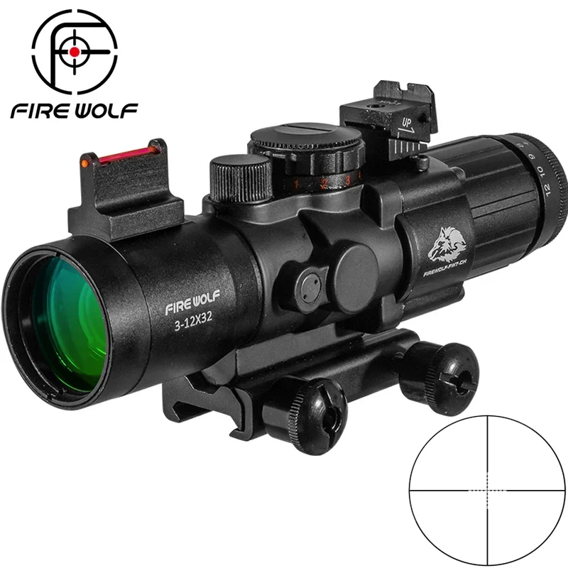 

FIRE WOLF 3-12X32 Riflescope 20mm Dovetail Reflex Optics Scope Tactical Sight For Hunting Gun Rifle Airsoft Sniper Magnifier