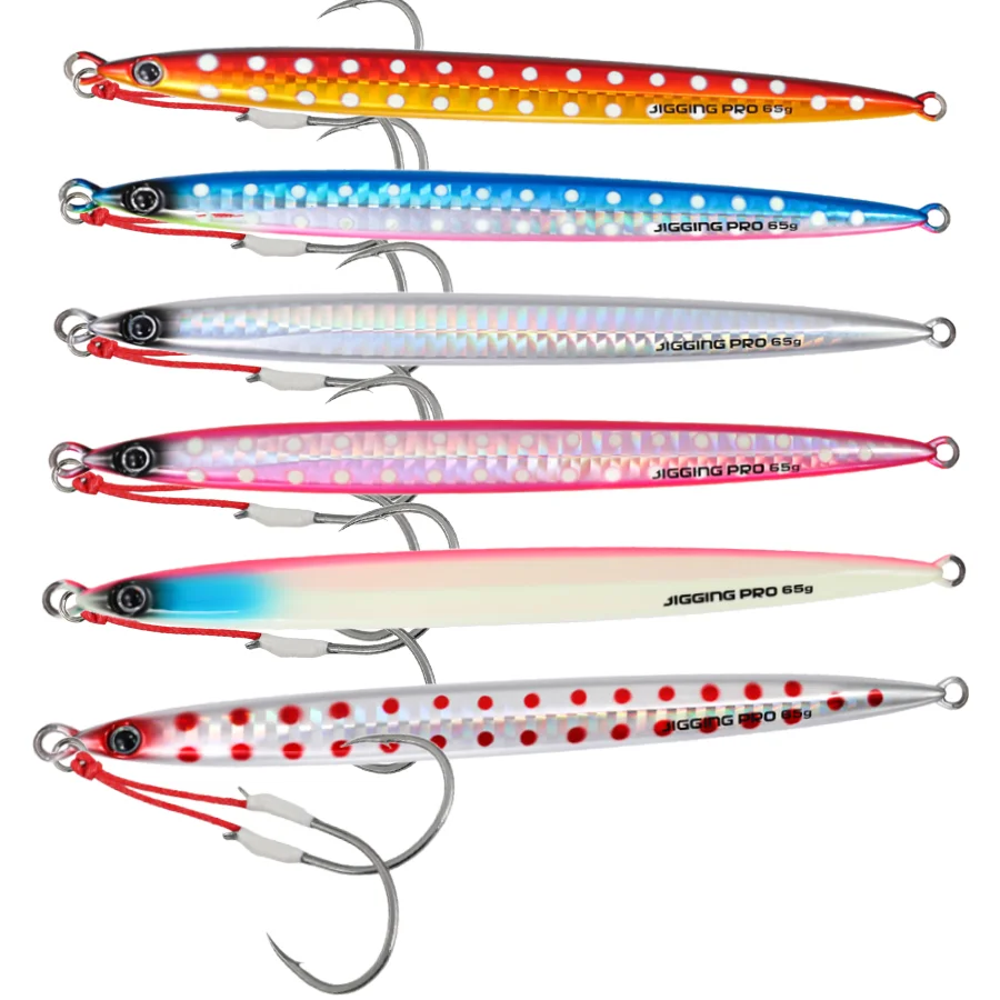 JIGGING PRO Gekito Jig Strike 45g 65g 85g طويل الصب المعادن تهزهز سريع غرق عمودي الرقص الشاطئ السحب يلقي القفز إغراء