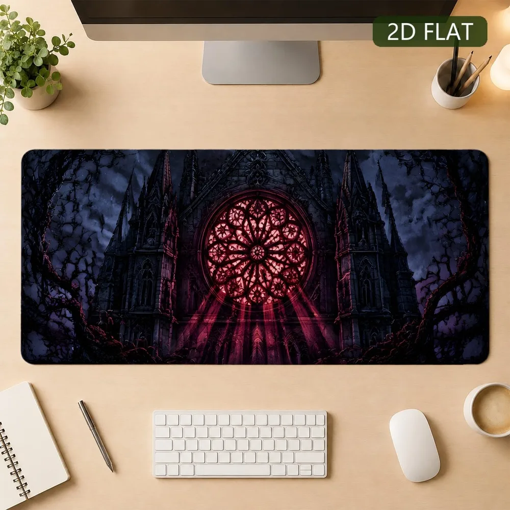 The Gothic cathedral red rose window pattern, with anti-slip backing, suitable for study desks,  and game accessories.