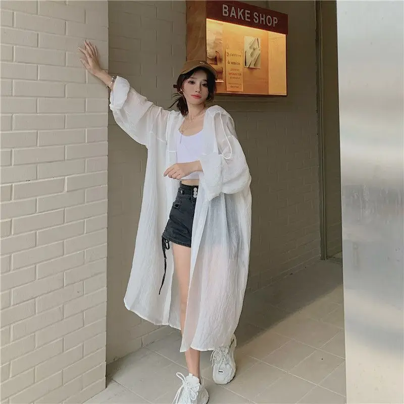 Long Jackets Women Summer New Sun-proof Outerwear Loose All-match Hooded Simple Leisure Daily Comfortable Ulzzang Design Chic