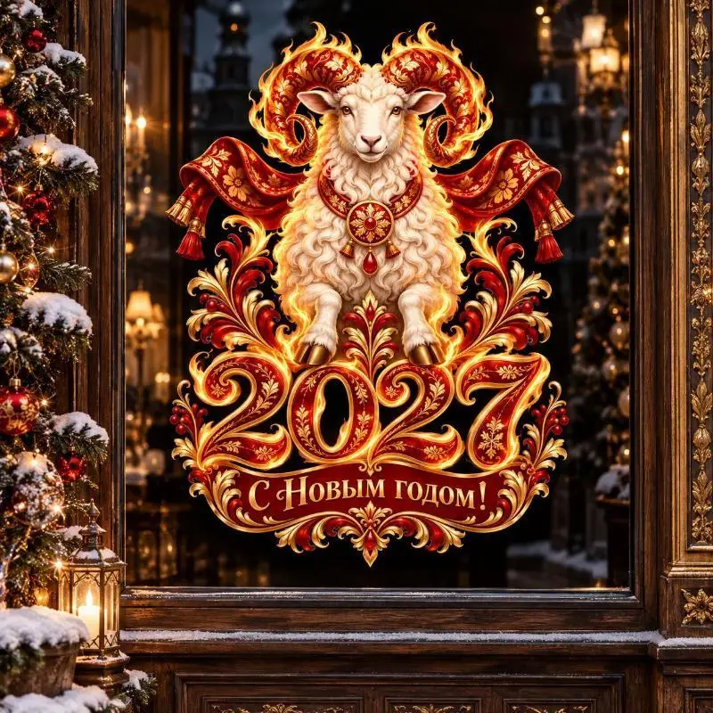 2027 Lunar New Year Sheep Zodiac Wall Stickers Detachable Reusable Decals for Shop Window Home Festival Decor
