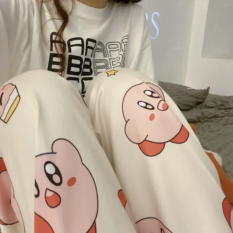 Anime Kirby Pajama Long Pant Cartoon Print Loose Trousers Women Sleep Bottoms Room Wear Girl Sleep Home Clothing Thin Gift Girl