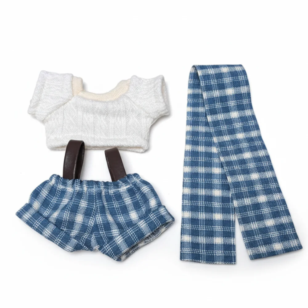 

1 set Clothes Plaid Overall 10cm Cotton Clothes Uniform Scarf Clothes Outfit Suit Mini Dress Up Set Children's Gift