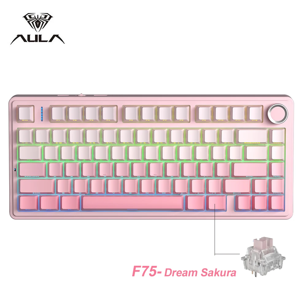AULA F75 2.4G 무선 블루투스 유선 게임용 기계식 키보드, RGB 맞춤형 75% 레이아웃, OEM 프로파일 개스킷 구조 썸네일 9