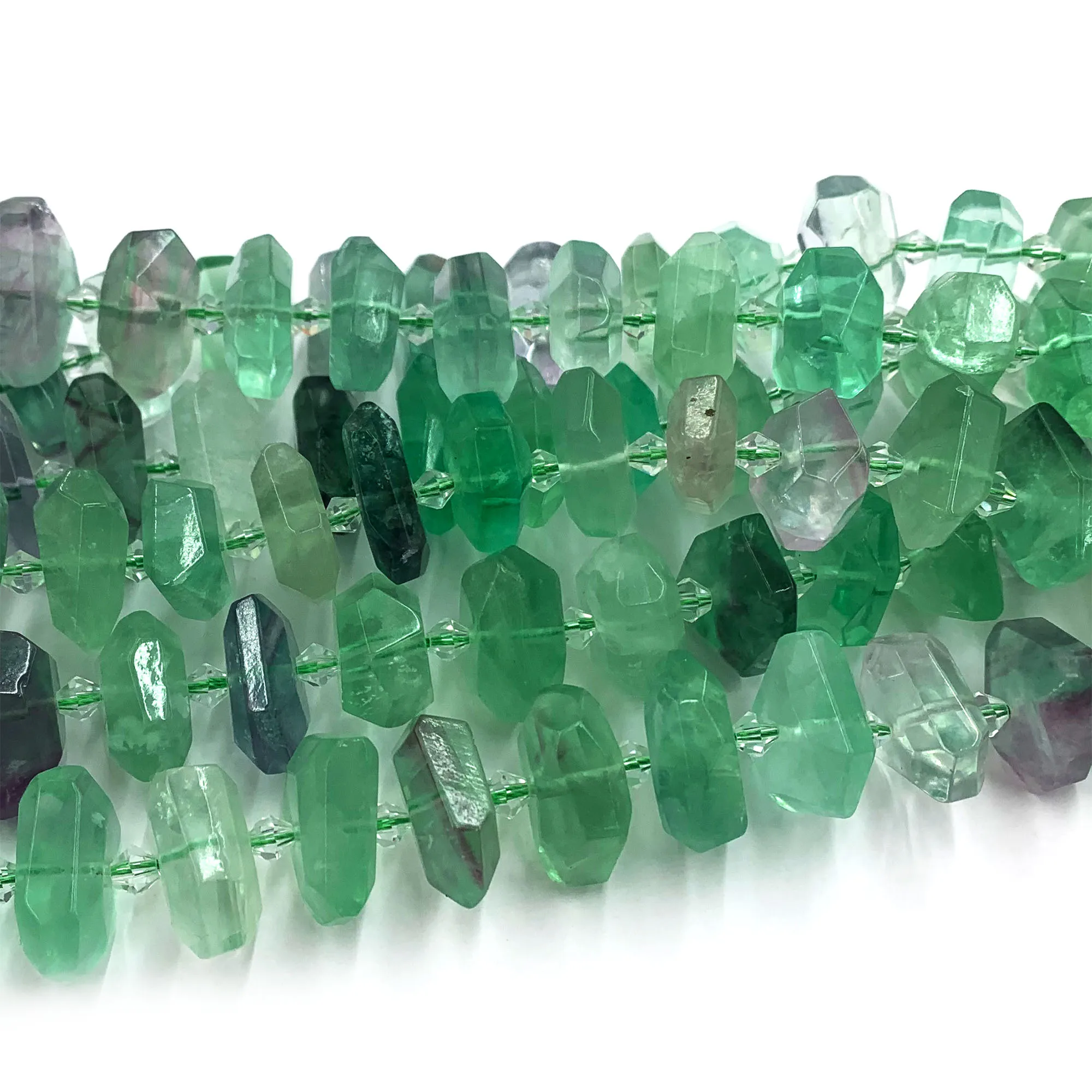 Veemake Natural Raw Mineral Green Fluorite Nugget Free Form Loose Hand Cut Faceted Necklace Bracelet Jewelry Big Beads 08649