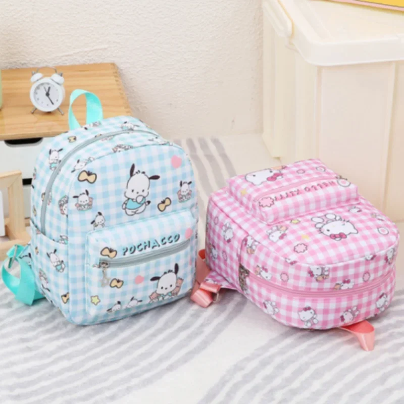 Sanurgente-Sac d'école de dessin animé mignon, sac à dos léger de grande capacité, sac à carreaux enfantin frais, Hello Kitty, Kulomi