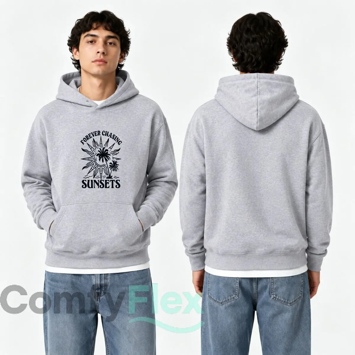 Forever Chasing Sunsets Palm Trees Compass Design Autumn and winter new men's and women's hooded sweatshirts