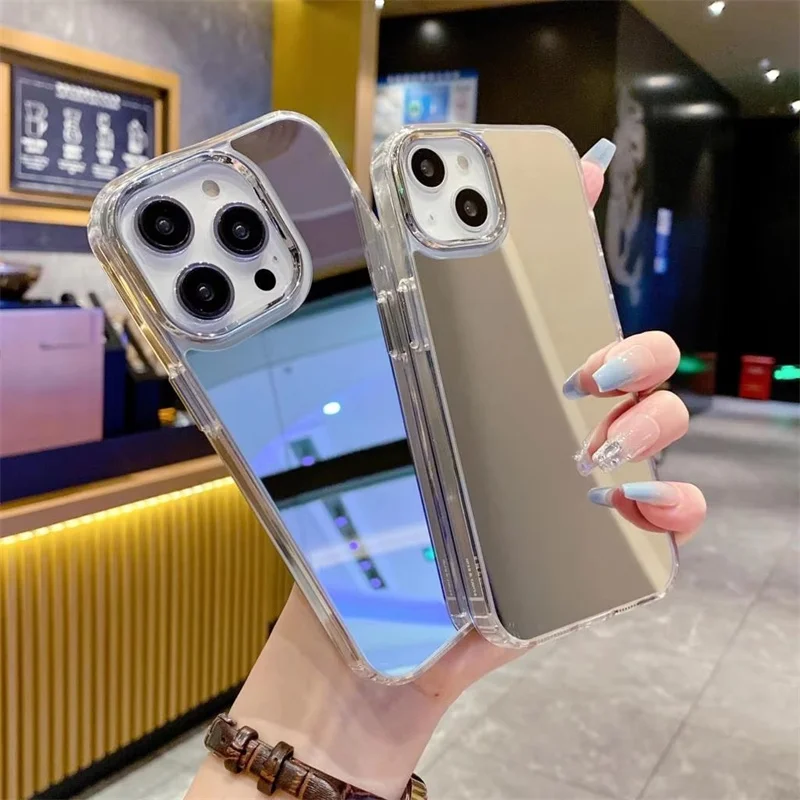

Luxury Plating Make Up Mirror Acrylic Phone Case For iPhone 11 12 13 14 15 16 Pro Max Mini XS X XR 7 8 Plus SE Shockproof Cover