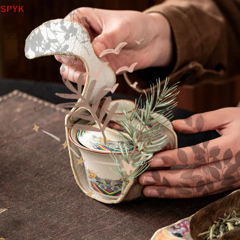 Flower Plush Tea Set Protective Cover Bump-proof Anti-Drop: Teapot Cloth Accessories Chinese Style