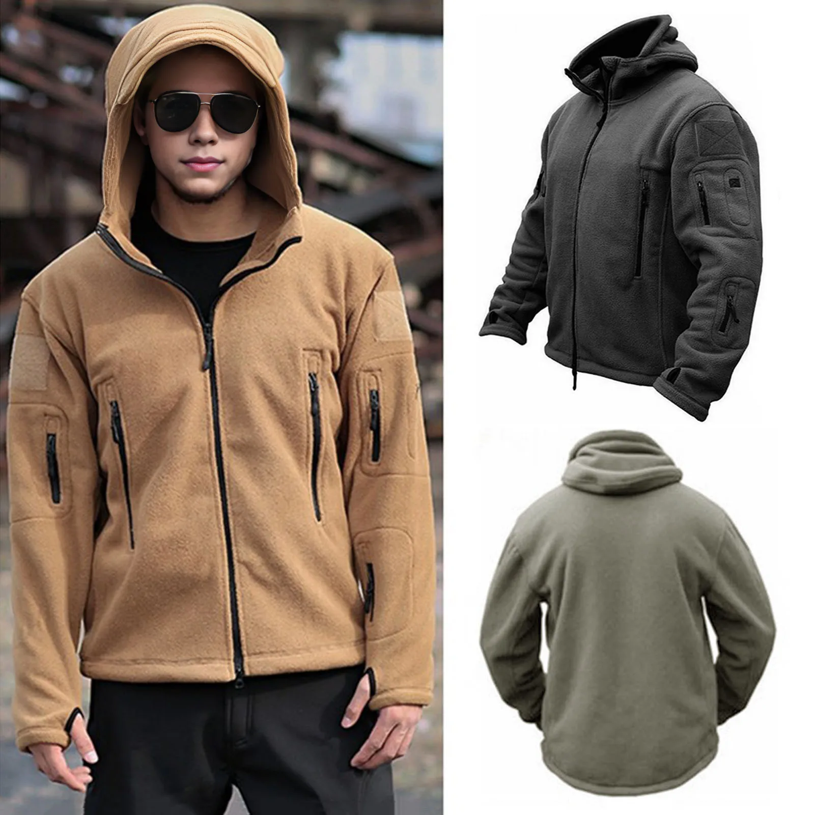 Men US Winter Thermal Fleece Jacket Outdoors Sports Hooded Coat Militar Softshell Hiking Outdoor Army Jackets