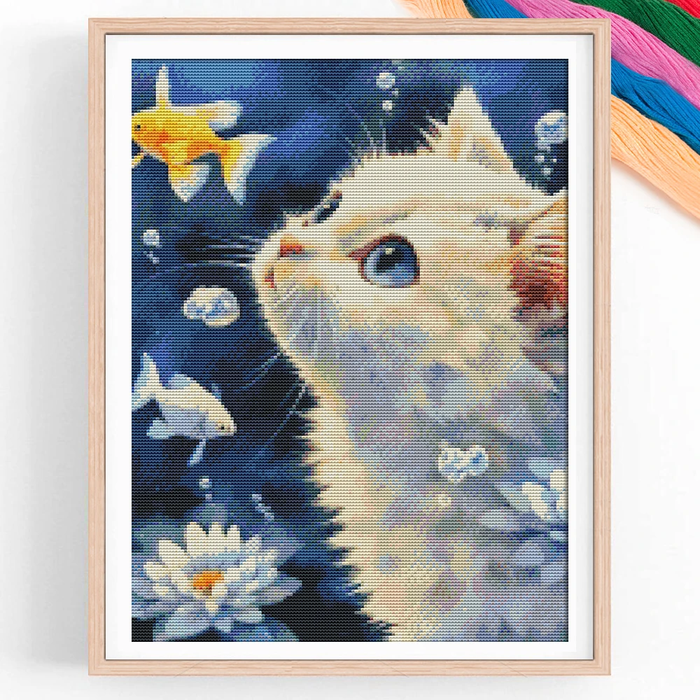 

1 шт., 11 карат, набор для вышивки крестом «сделай сам», кошка, золотая рыба, цветок, тема животного, расслабленный набор для вышивки крестом для взрослых и начинающих