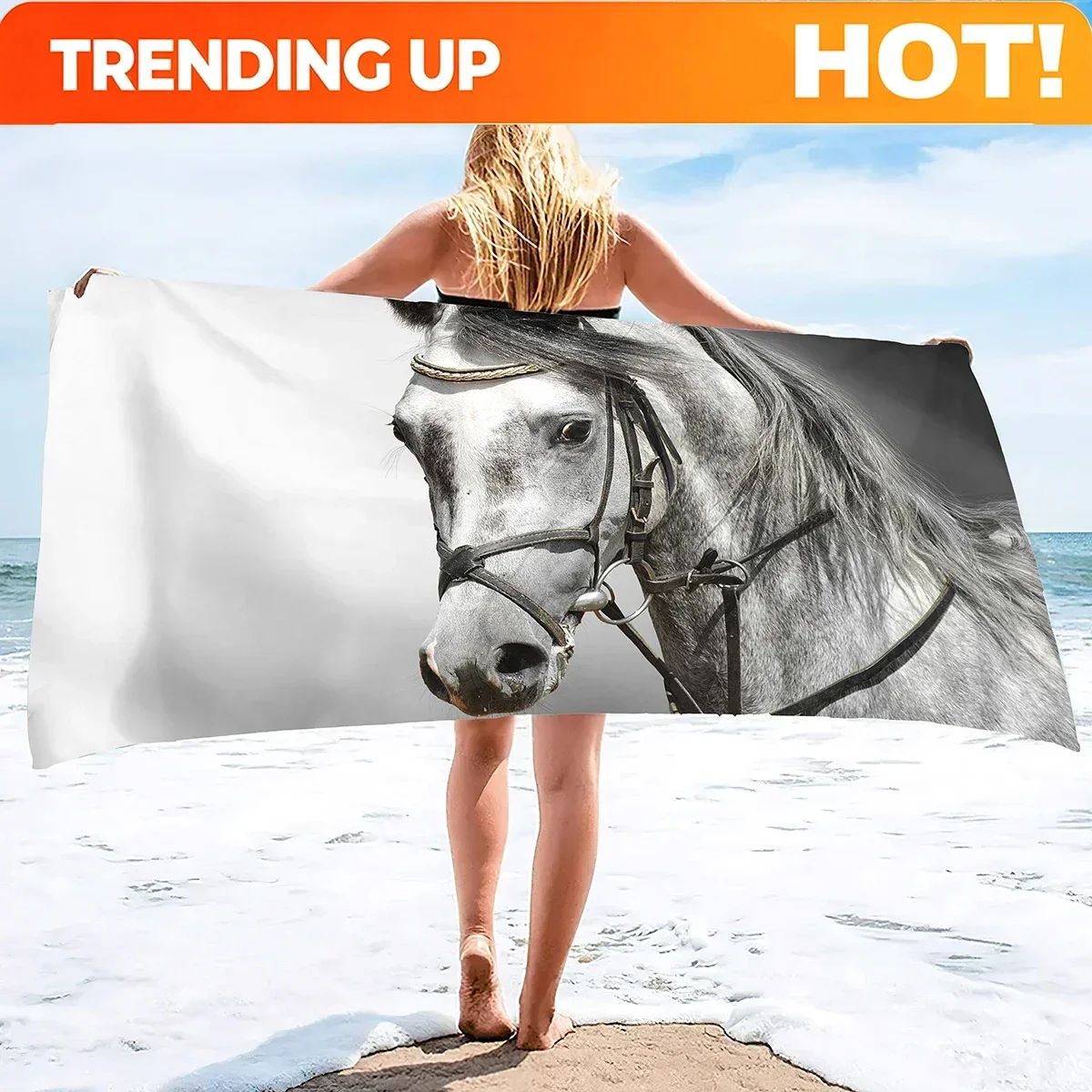 Custom 3D Horse Beach Towel Microfiber Quick-Drying Bath Convenient Thin Blanket Suitable For Swimming Travel Yoga Camping