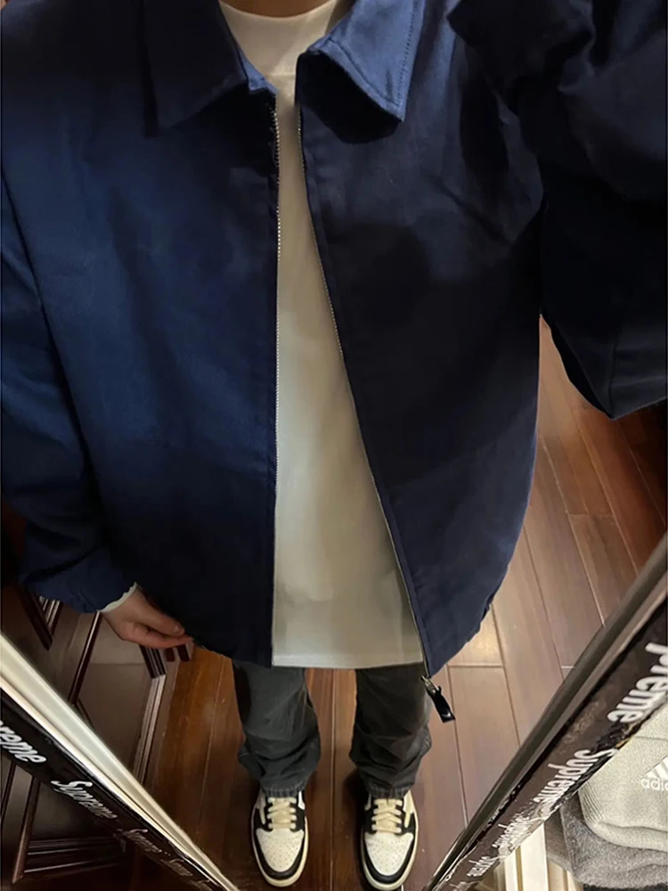 

Мужская синяя куртка-бомбер с отложным воротником, весенняя, в американском стиле, из полиэстера, для работы, Cleanfit