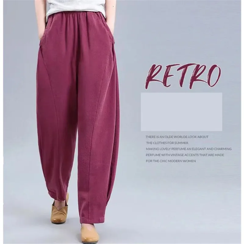 

New Jogger Sweatpants High Waist Casual Bloomers Pants Cotton Linen Women Korean Vintage Baggy Trousers Ovesize 4xl Pantalones