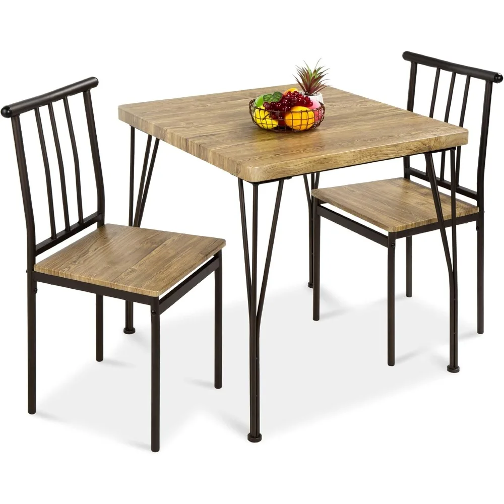 

3-Piece Set Modern Dining Table Set, Metal and Wood Square Dining Table for Kitchen, Dining Room, Dinette, Breakfast Nook