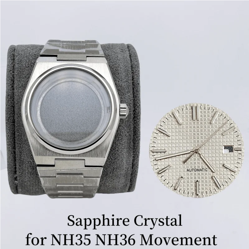 40 مللي متر حافظة فضية سوار فولاذي لعلبة مشغل PRX المعدلة NH35 NH70 NH36/72/4R/7S حركة زجاج الياقوت من خلال القاع بدون شعار