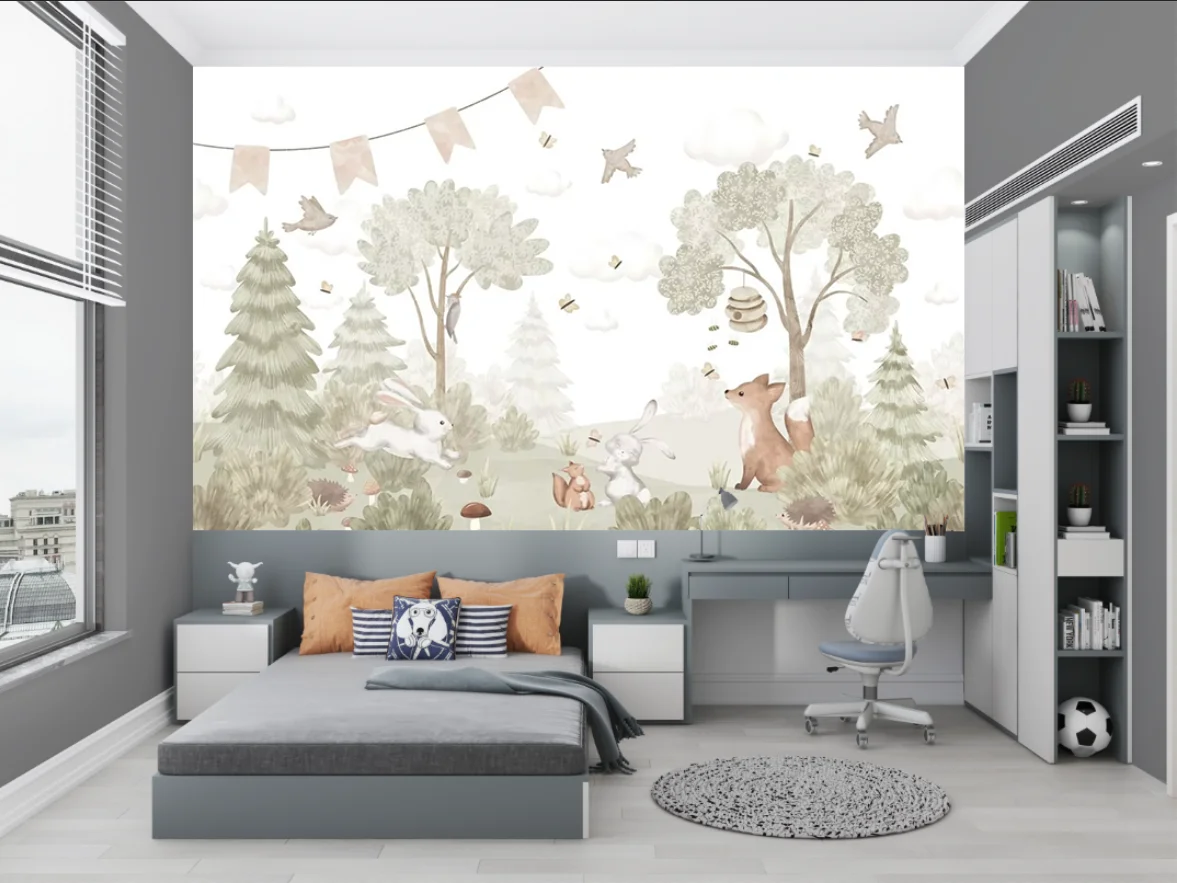 

Custom size mural hand-painted cartoon hot air balloon whale wallpaper, children's room kindergarten decoration painting murals