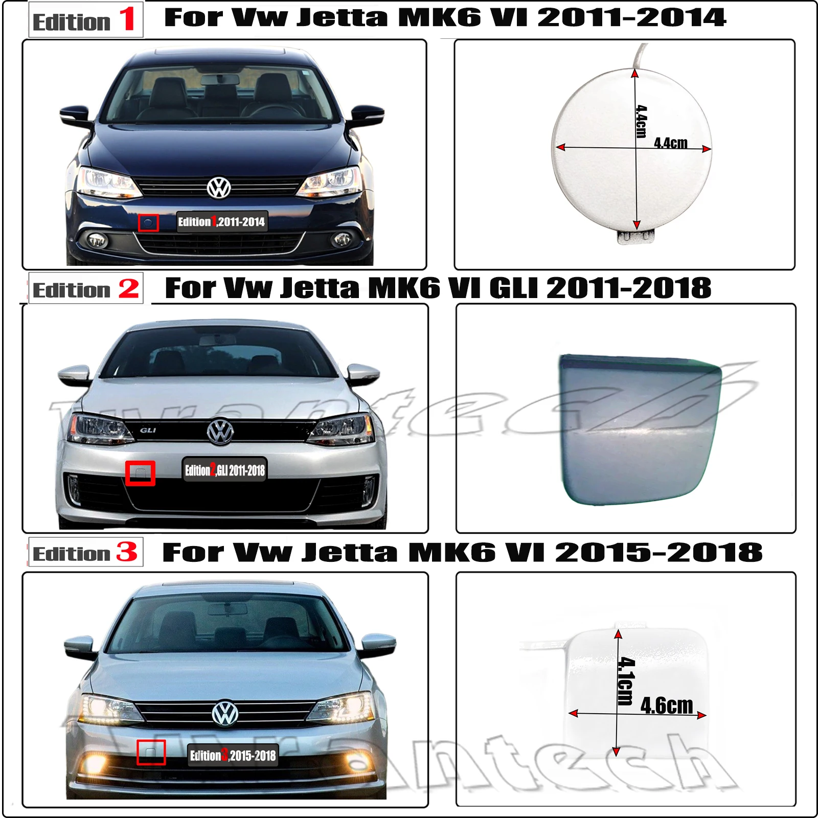 フロントフックキャップ,11-18 vw Jetta vi mk6 gtd tdi s se sel 1.8l 1.4l 2.0l 2.5l