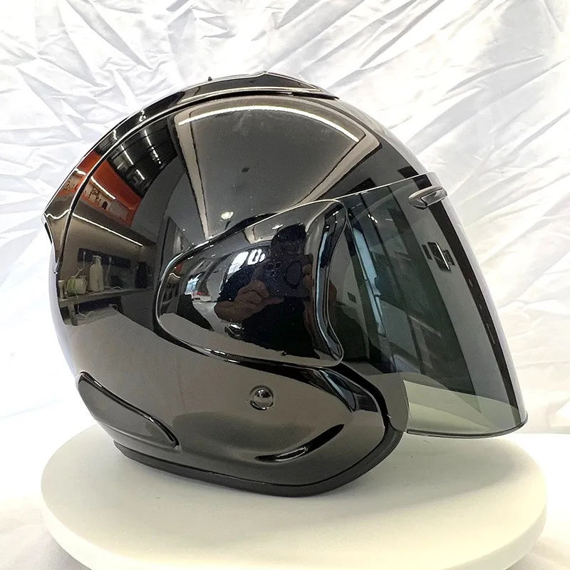 VZ-RAM ABS Classic 3/4 Open Face Helmet,For Vintage Motorcycle and Cruise Motorcycle Protection Helmets,Bright black,Capacete