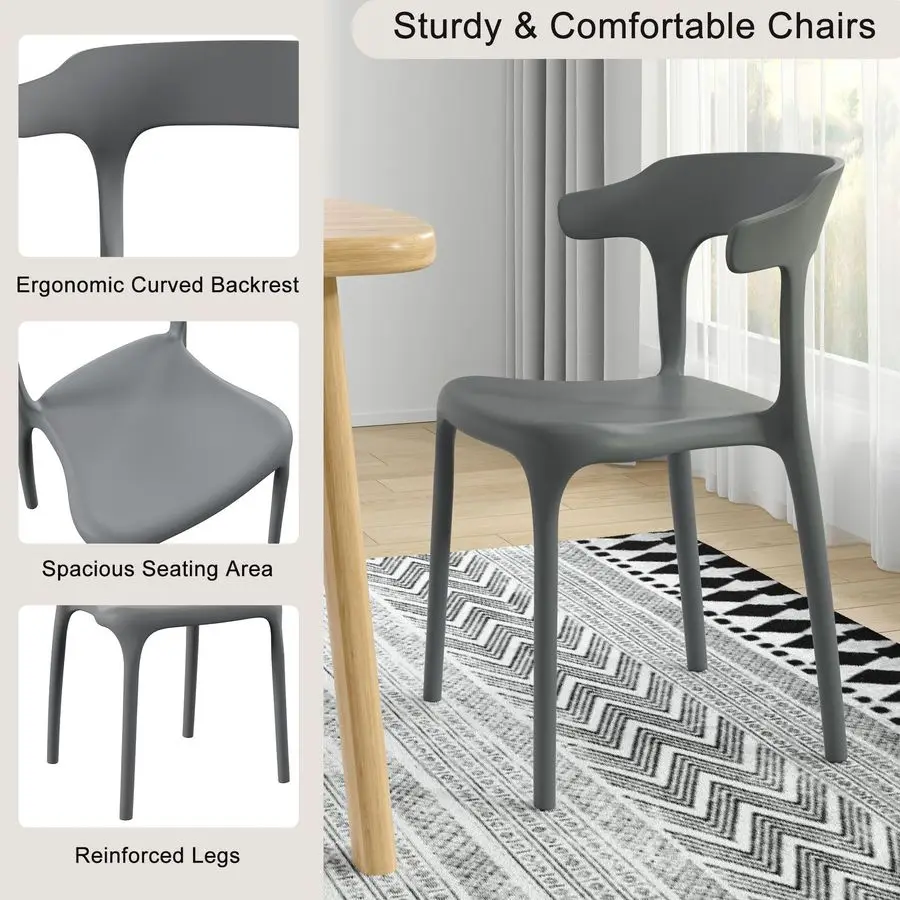 4 Pack Plastic Stacking Chairs, Stackable Dining Chairs for Kitchen Restaurant Patio, Portable Indoor Outdoor Use, No Assembly