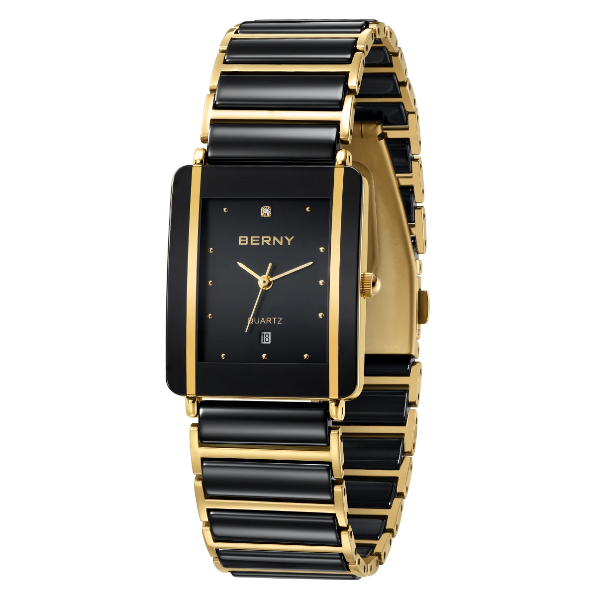 

BERNY Men Quartz Watch Ceramic Luxury Stainless Steel Waterproof Calendar BERNY XV12 Gold Rectangle Ceramic Wristwatch for Man