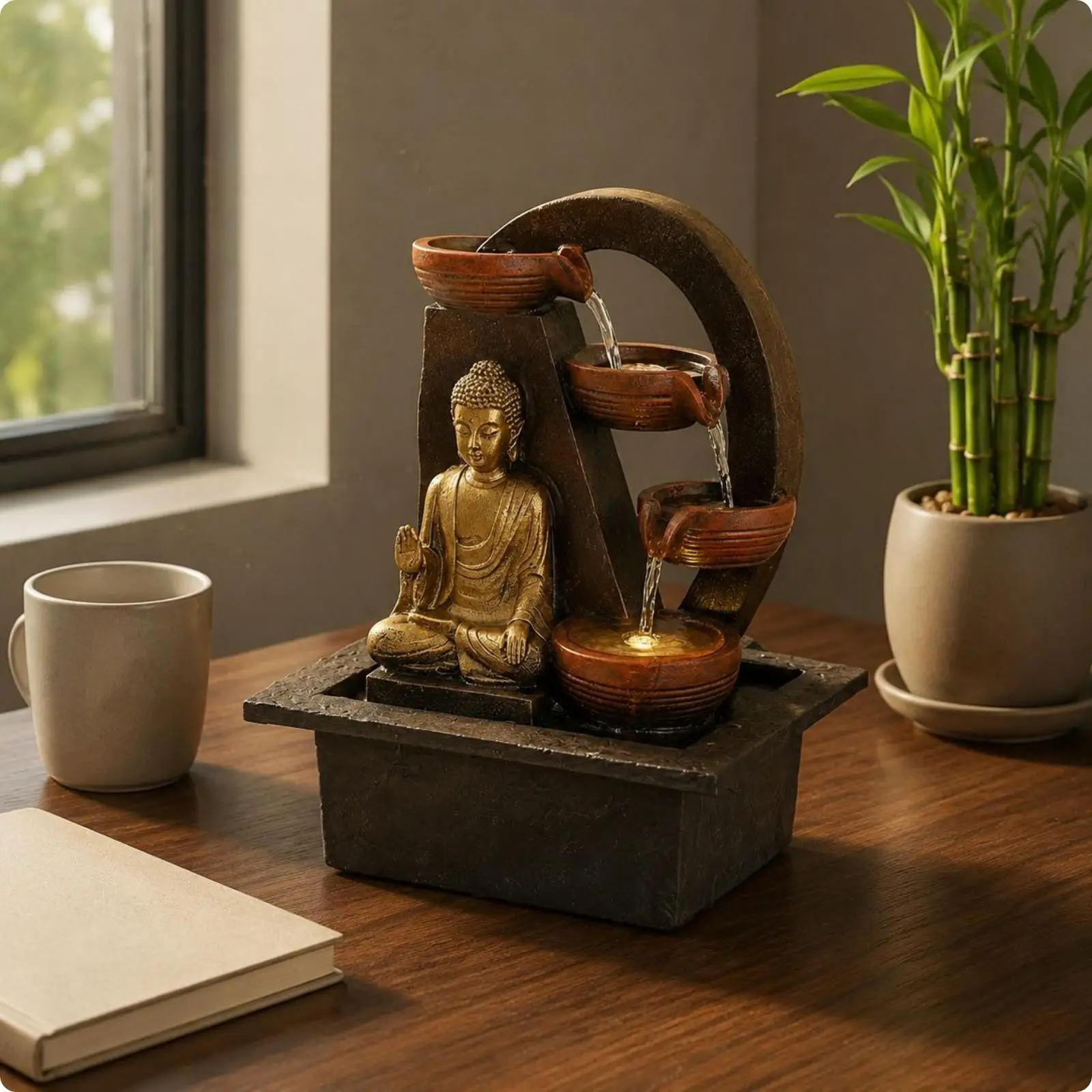 Tabletop Buddha Fountain Desktop Size Buddha Fountain Relaxing Sound for Office