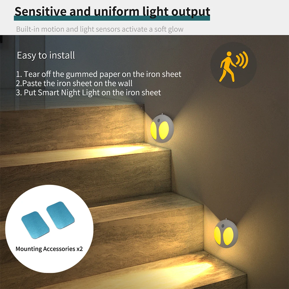 Inteligente LED Motion Sensor Night Light, Sensor de Movimento Recarregável, Parede Magnética, 3 Modos de Luz, 1/2 Peça