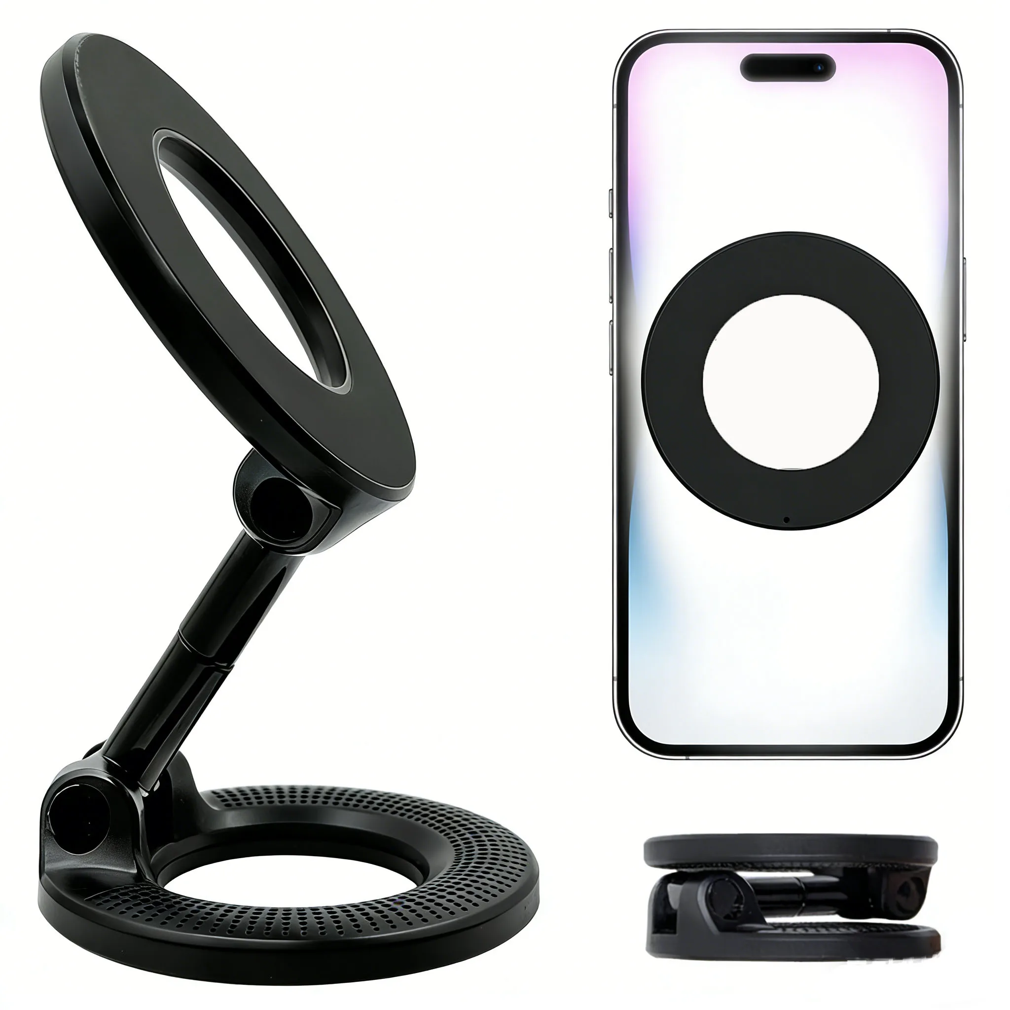2027 K008 Double-Sided Magnetic Foldable Phone Holder – N52 Magnet, 360° Rotatable, Dual-Side Grip for Metal & ABS Material
