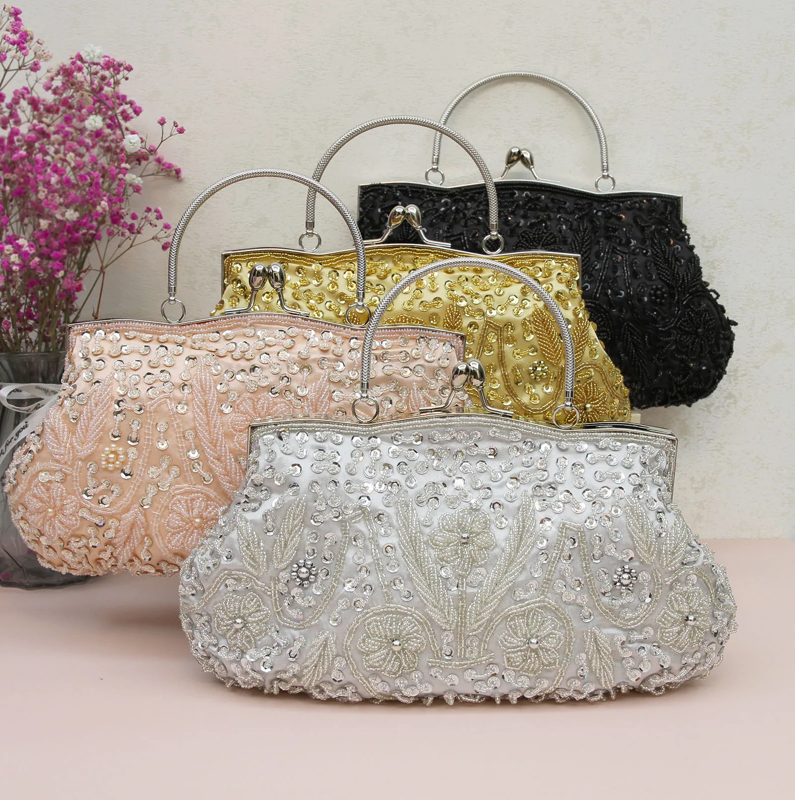 Women Clutch Bags Beads Embroidered Sequins Evening Bags Wedding Party Bridal Handbag Elegant Women Purse Totes Shoulder Bags