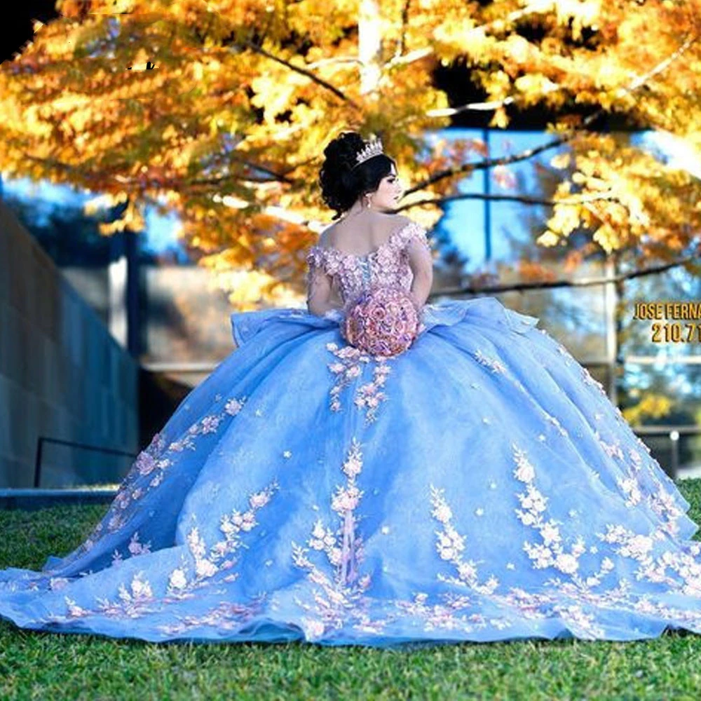 ANGELSBRIDEP Sky Blue Ball Gown Quinceanera Dresses Beaded Celebrity Party Gowns Sequined Graduation Vestido De 15 Anos Robe De