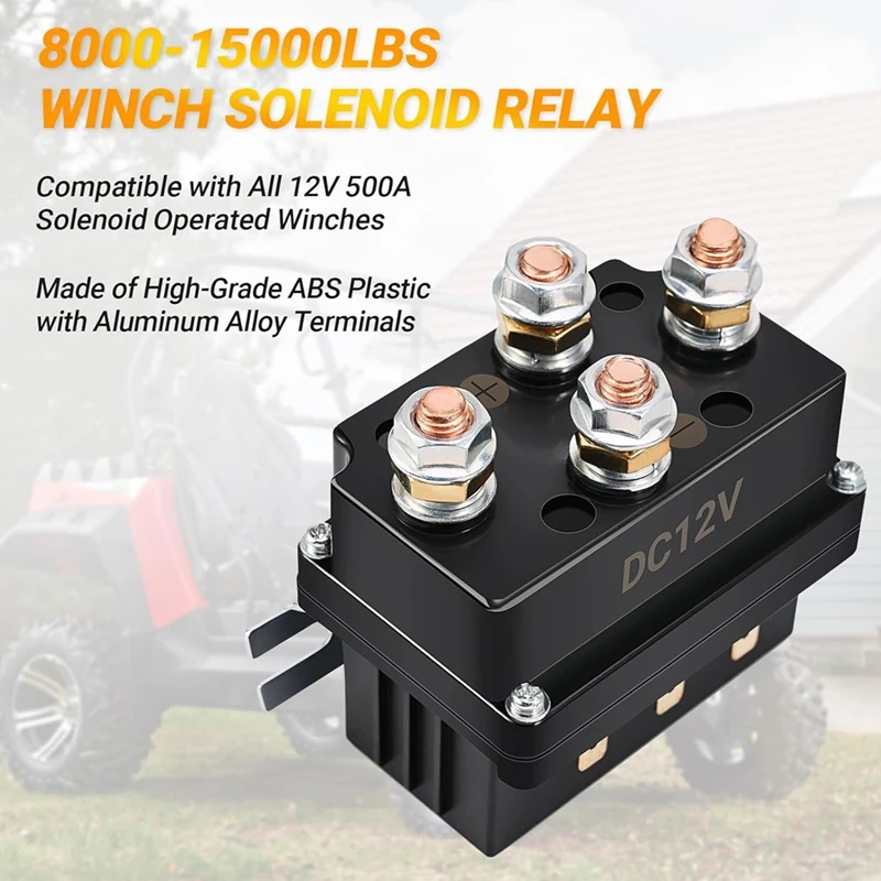 Winch Solenoid Relay Contactor 12V 500A Winch Relay Thumb Truck For 8000-15000Lbs ATV UTV Boat 4X 4 Vehicles Replacement