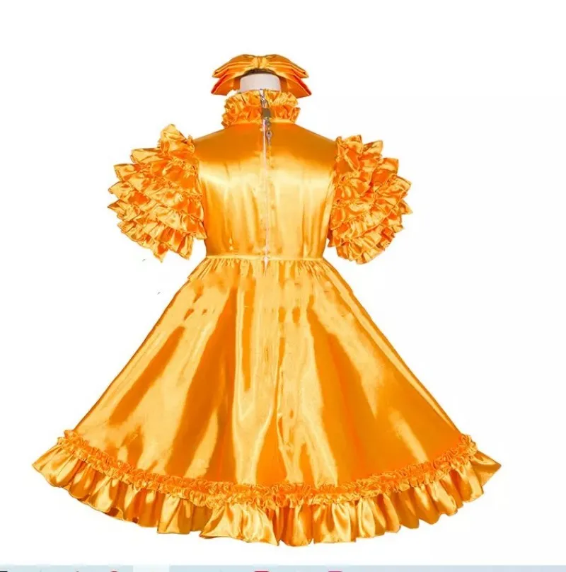 Sissy Orange satin lockable dress maid cosplay Tailor-made