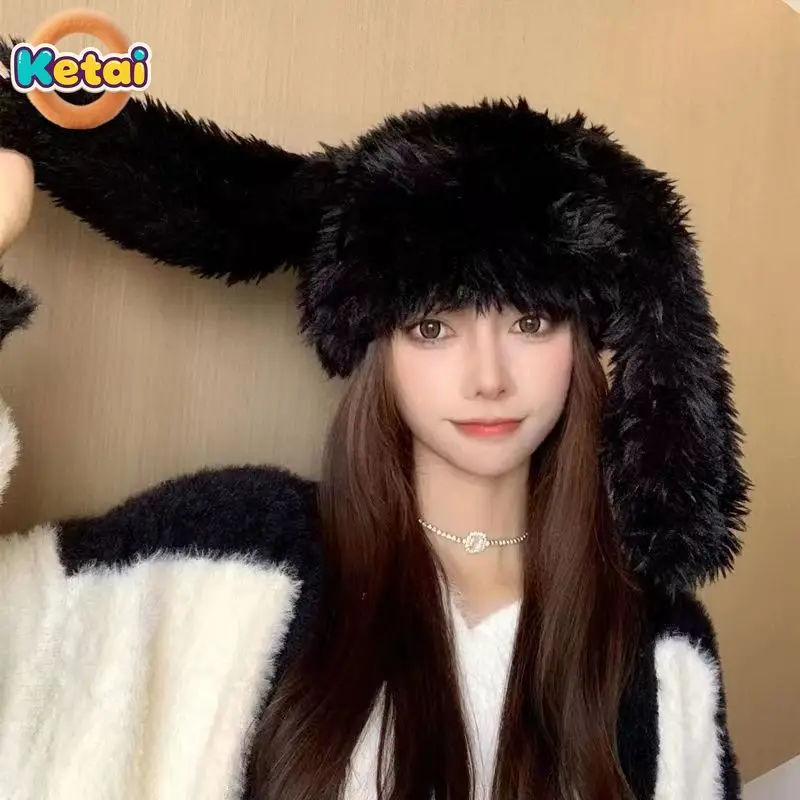 Женская плюшевая теплая и морозостойкая плюшевая шапка с защитой ушей, милый и универсальный кролик, милый осенне-зимний плоский верх