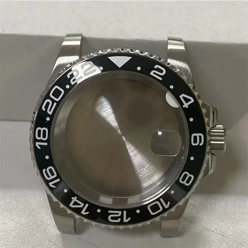 

40mm Stainless Steel Sub Case Men's Watch Ceramic Bezel Sapphire Crystal Magnifier Window Screw Crown Watch Accessories NEW DIY