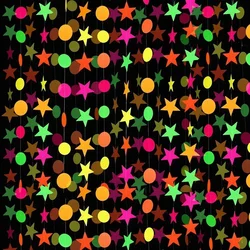 Neon Fluorescent Garland Round Stars Black Light Glow Party Decor Happy Birthday/ Banner Baby Shower Supplies Wedding Decoration