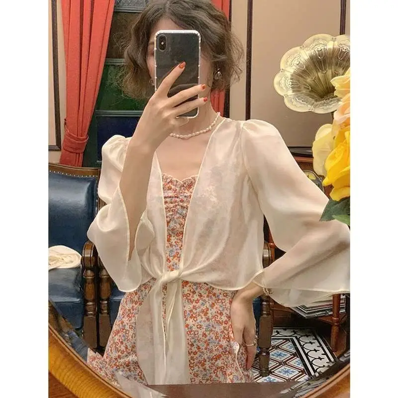 

Женская летняя новинка 2023: Солнцезащитная одежда, шифоновый кардиган-накидка с завязками, маленький кардиган-болеро